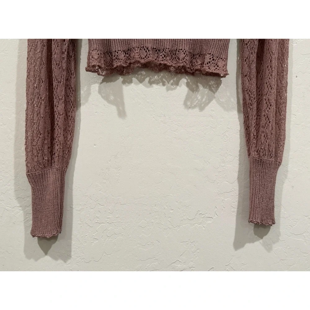 Free People Intimately Love Letter Lace Crochet Top Mauve Pink Square Neck M